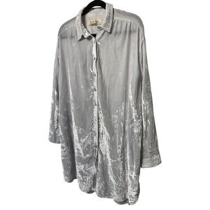 Anthropologie Free People Button Down‎ Velvet Shirt-Dress Light Gray Size XS EUC